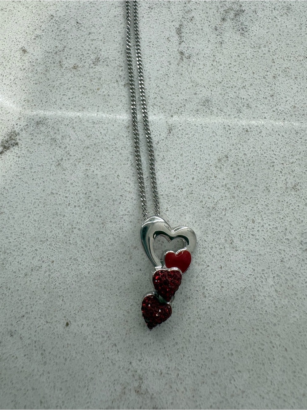 Swarovski Silver Heart Necklace with Red Heart Accents